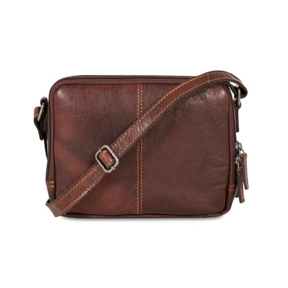 Jack Georges Leather Double Zippered Crossbody Bag Voyager #7195 NWOT - Picture 4 of 13